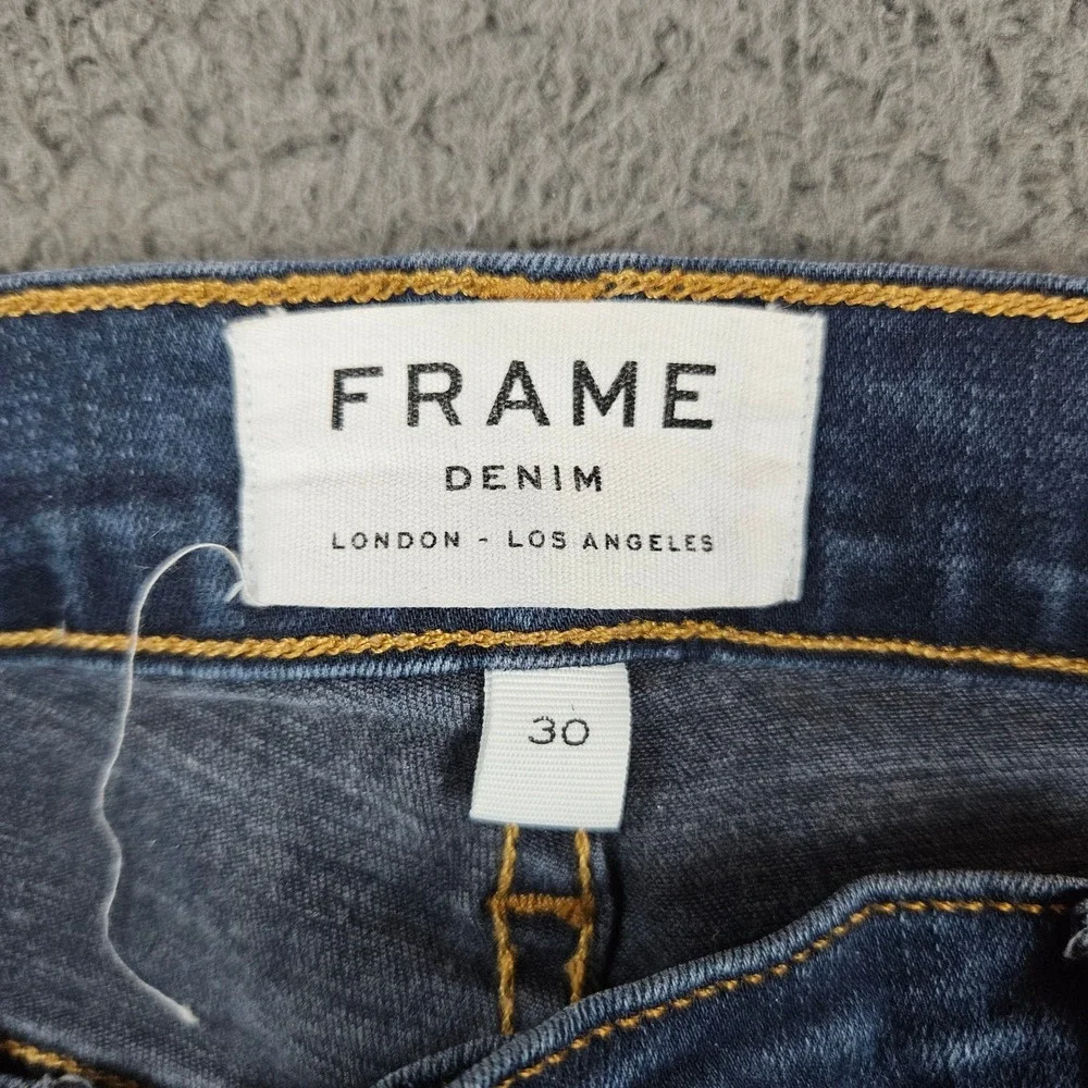 FRAME Ali High Rise Cigarette Jeans Fonda Blue Raw Hem‎ Slit Size 30